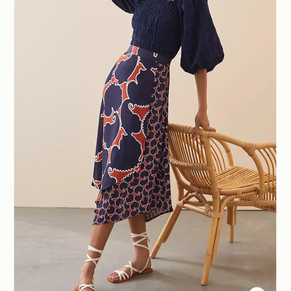 NWT ANTHROPOLOGIE Dhruv Kapoor Swirled Abstract Midi Skirt XS